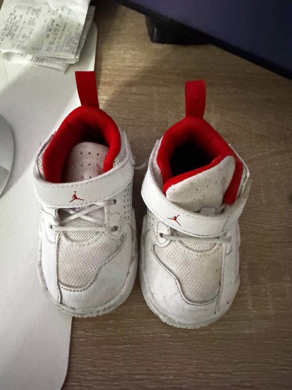 Jordan Kids White and Red Hook-and-Loop Sneakers